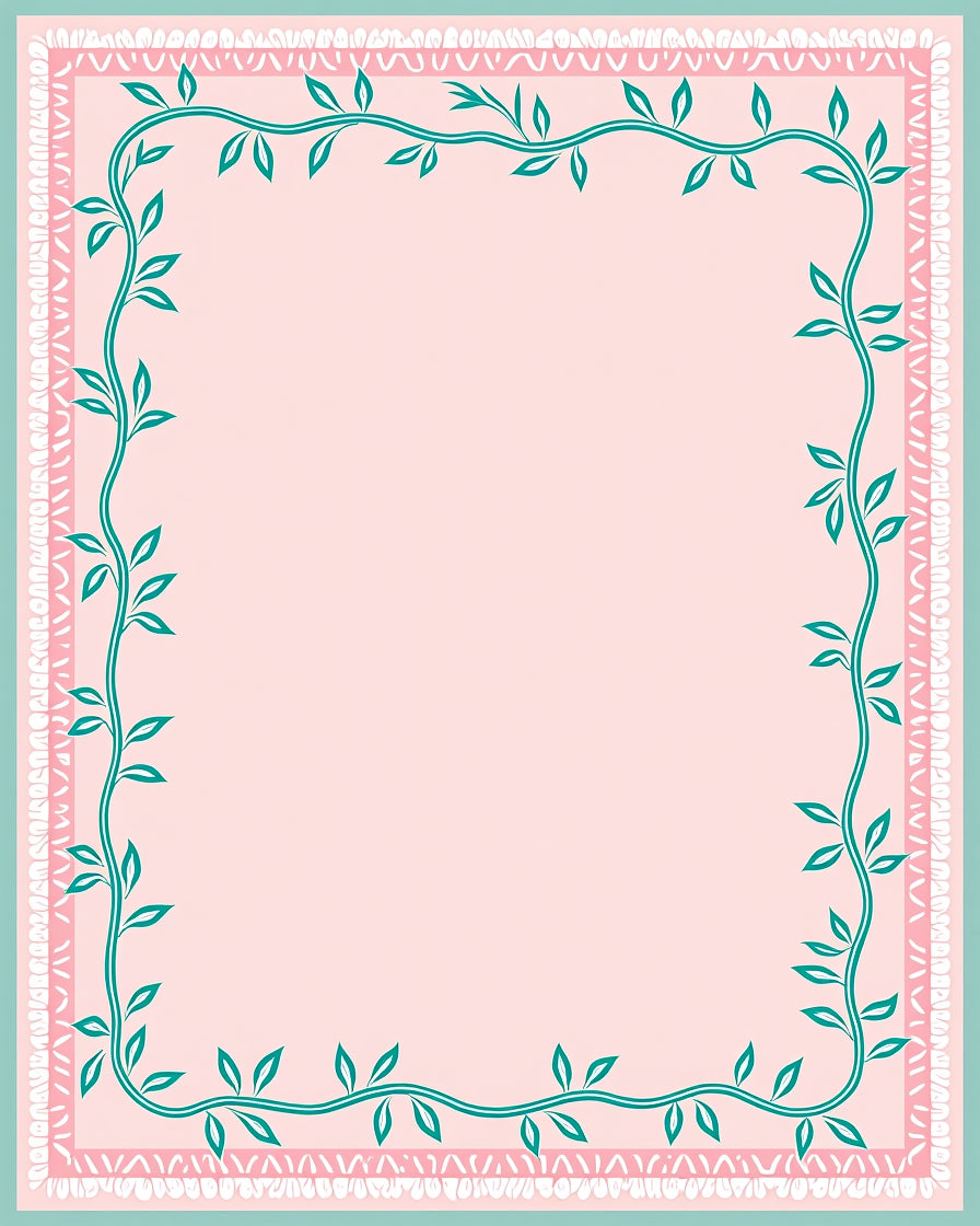 Teal Vine Bordered Pattern Rug