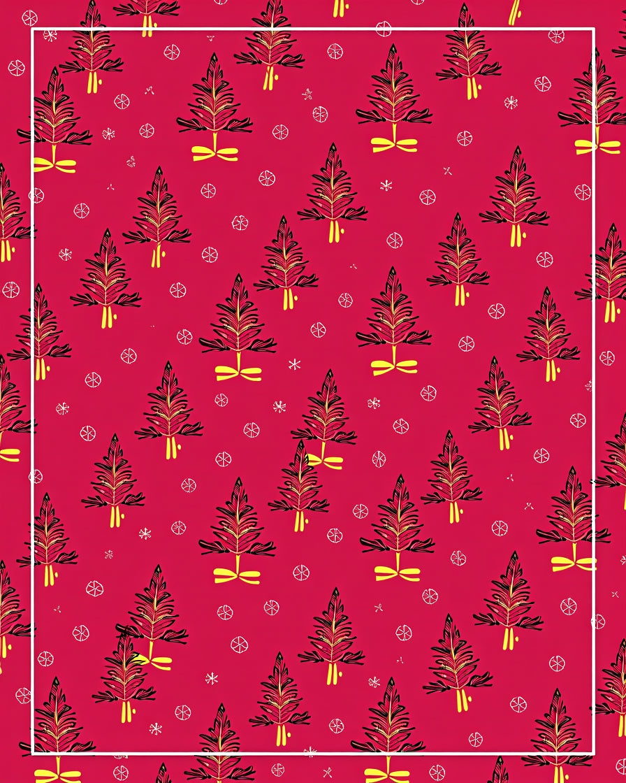Red Festive Tree Snowflake Pattern Rug