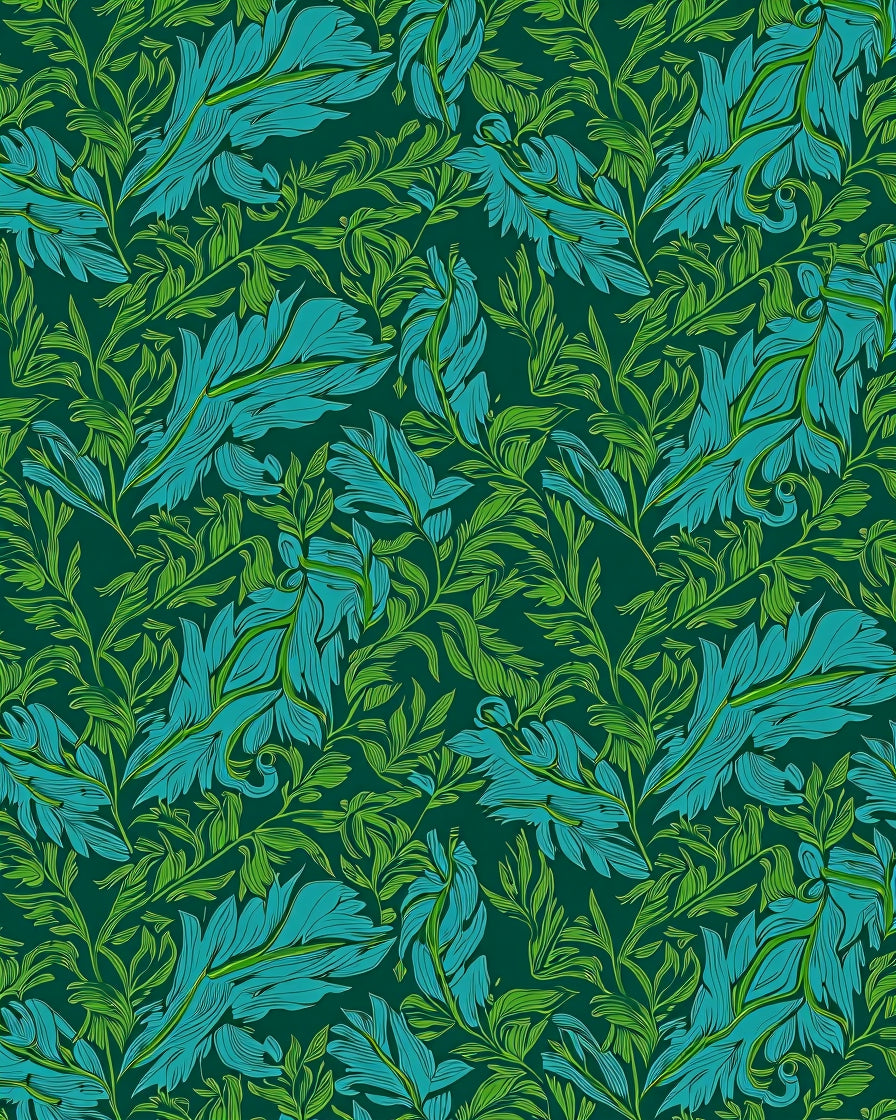 Emerald Teal Leafy Botanical Scroll Rug
