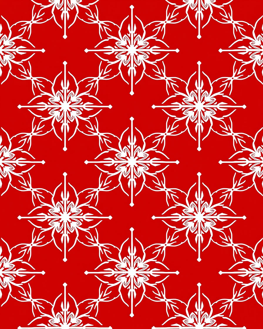 Red White Starburst Geometric Pattern Rug