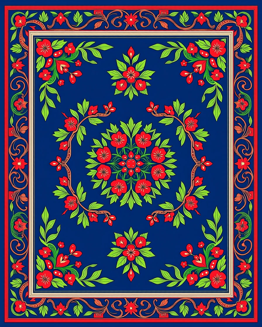 Floral Swirl Red Blue Art Rug