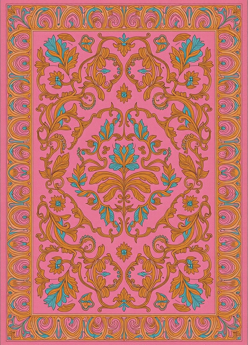 Pink Floral Swirls Damask Rug