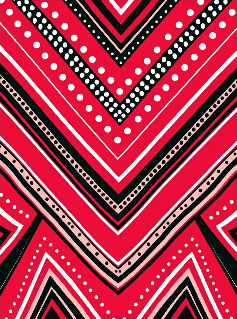 Red Chevron Geometric Dot Pattern Rug