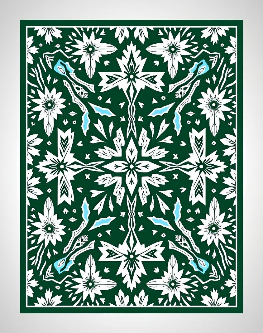 Forest Green White Floral Medallion Rug