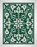 Forest Green White Floral Medallion Rug