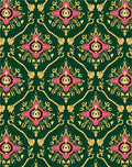 Ornate Floral Patterned Green and Gold Rug