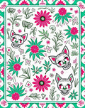 Whimsical Cat Skull Floral Pattern Rug