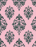 Pink Green Damask Floral Pattern Rug