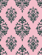 Pink Green Damask Floral Pattern Rug