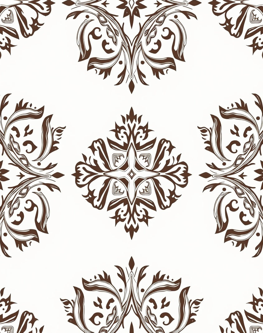 Intricate Brown Floral Damask Pattern Rug