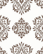 Intricate Brown Floral Damask Pattern Rug