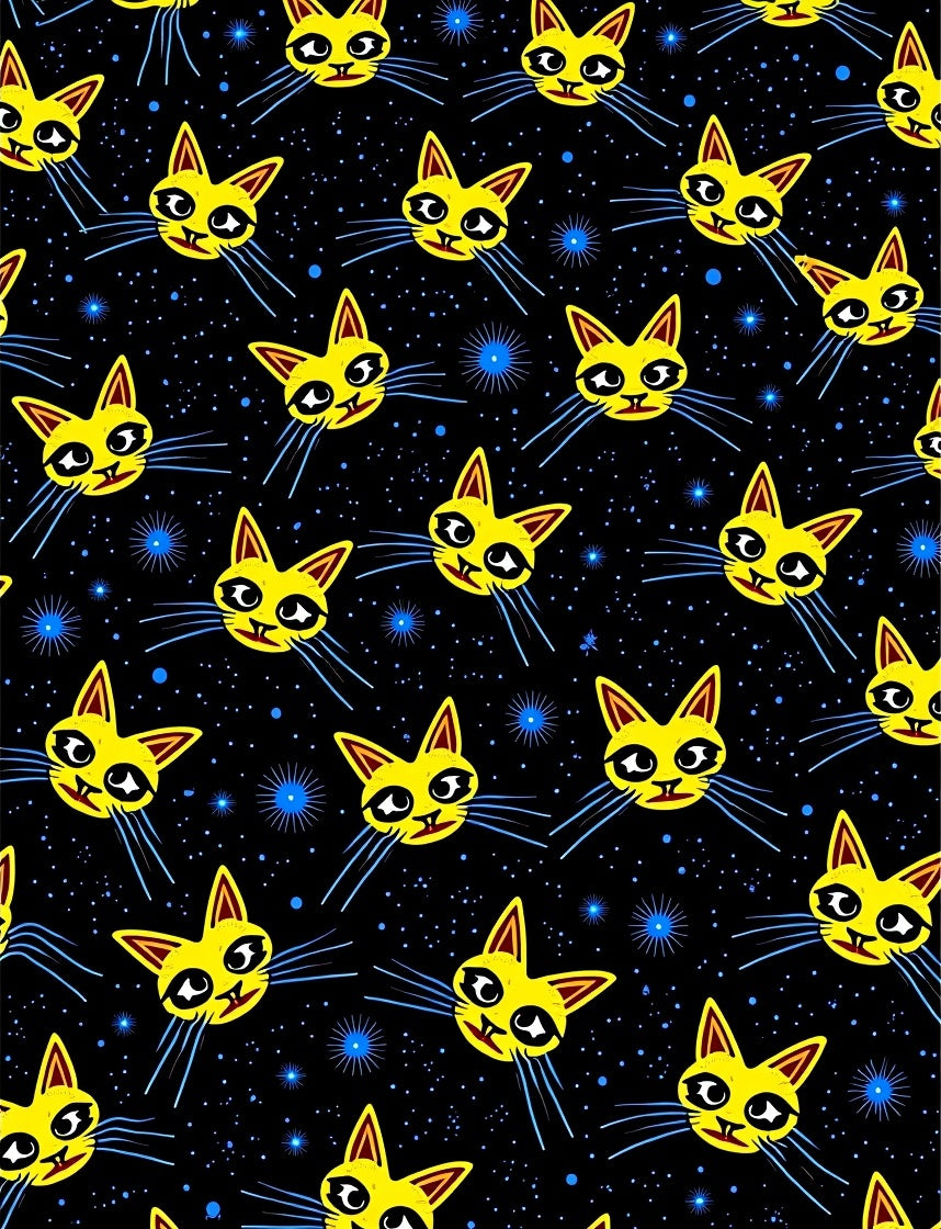Whimsical Yellow Cat Space Design Rug