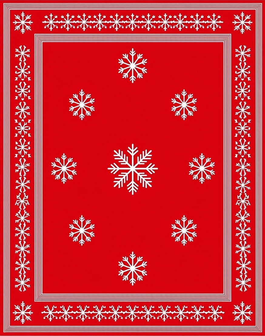 Red Snowflake Patterned Border Rug
