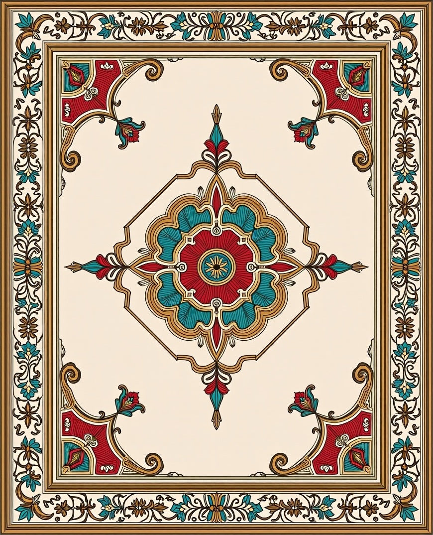 Ornate Floral Medallion Symmetry Design Rug