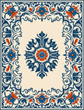 Ornate Floral Border Pattern Rug