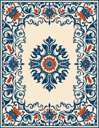 Ornate Floral Border Pattern Rug
