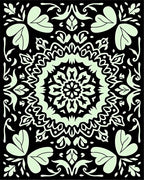 Intricate Floral Mandala Black and Light Green Rug