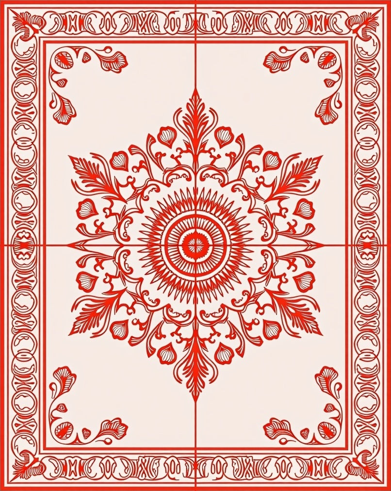 Crimson Geometric Mandala Floral Pattern Rug
