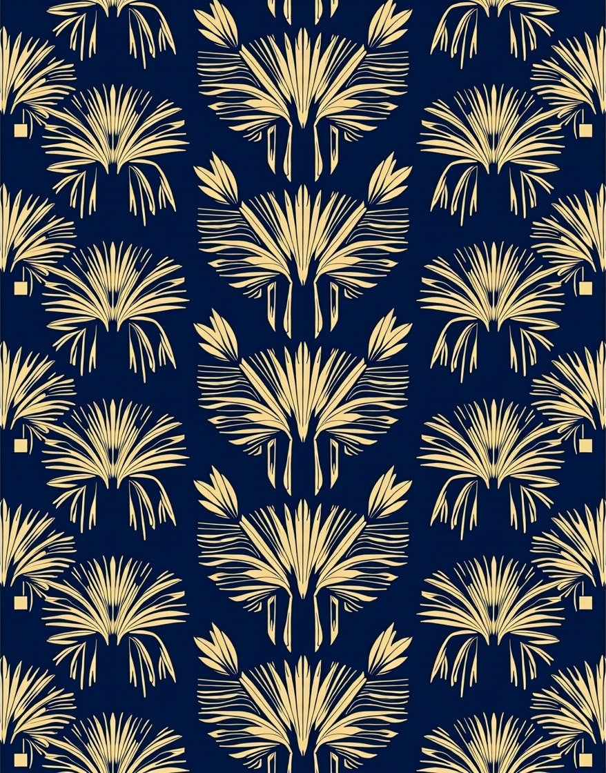 Golden Fanburst Navy Pattern Rug