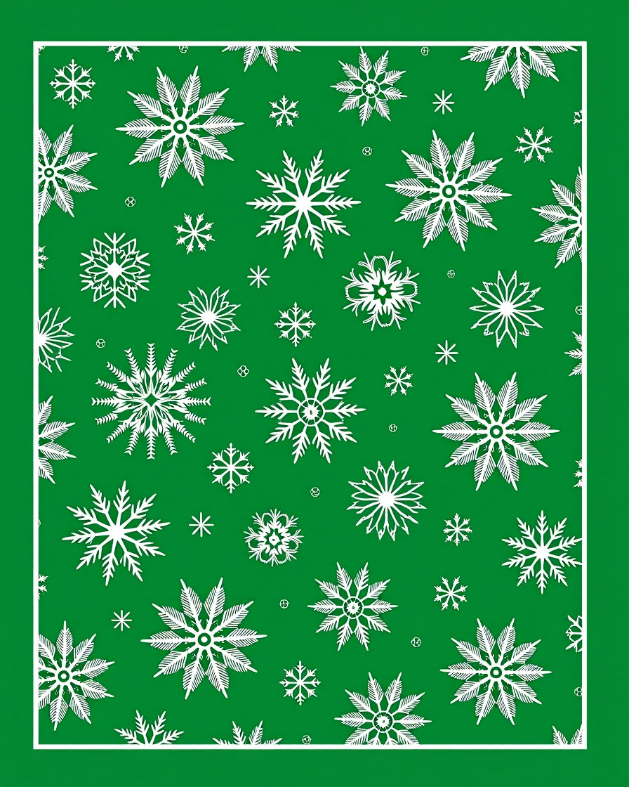 Festive Snowflake Pattern on Green Background Rug