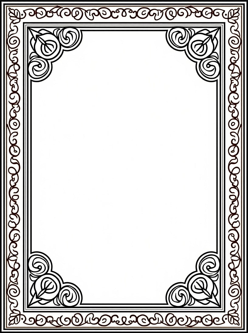 Ornate Swirl Border and Corner Design Rug