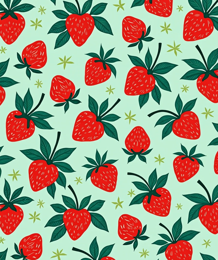 Red Strawberry Pattern With Green Leaves Rug