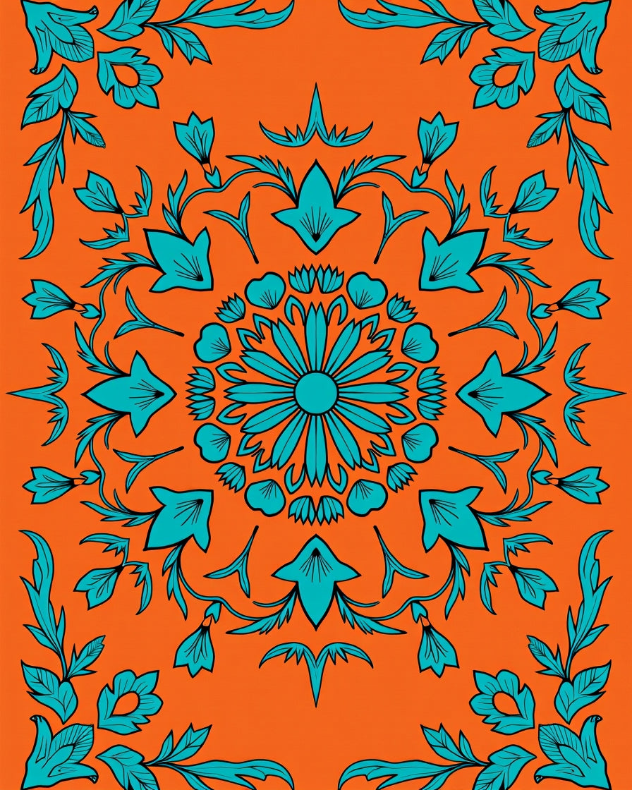 Turquoise Floral Mandala Pattern Rug