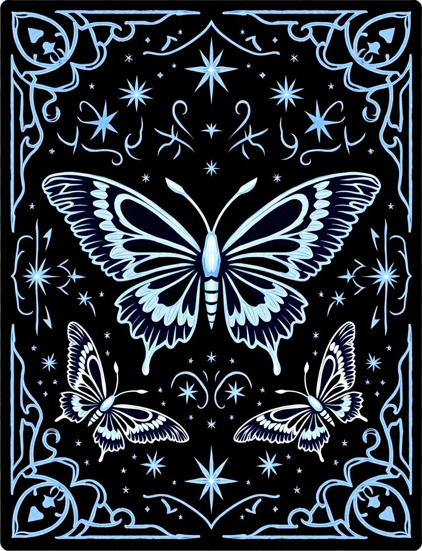 Whimsical Blue Butterfly Night Sky Rug