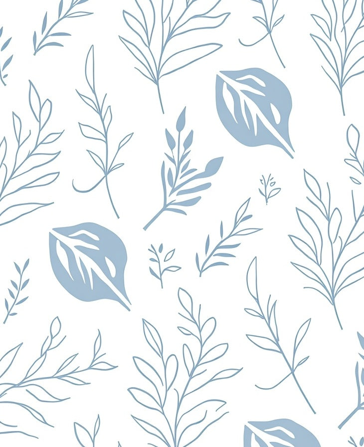 Delicate Blue Botanical Sketch Pattern Rug