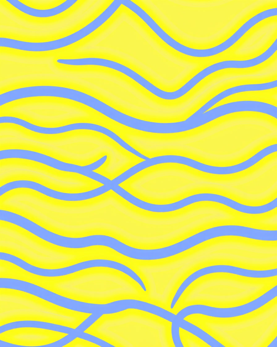 Bright Yellow Blue Wavy Abstract Design Rug