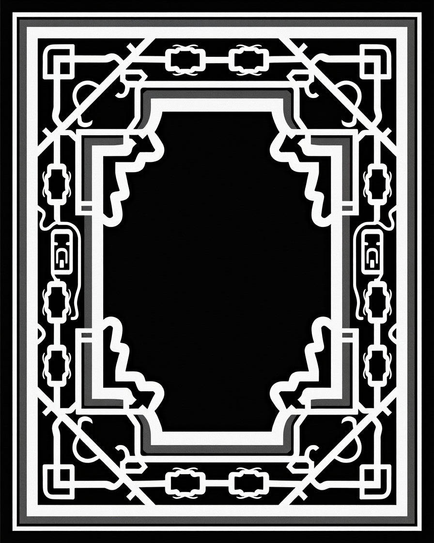 Art Deco Black White Geometric Frame Rug