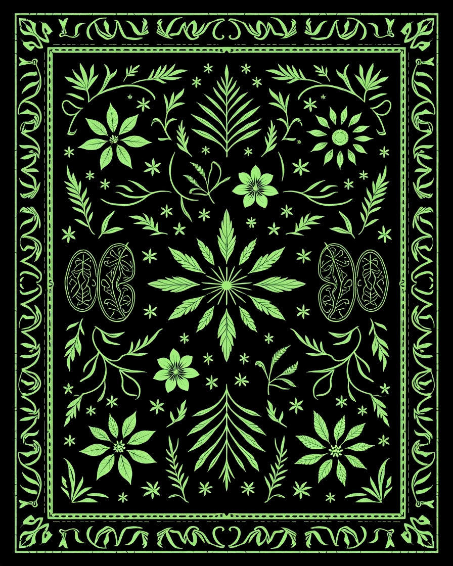 Lime Green Floral Vine Garden Rug