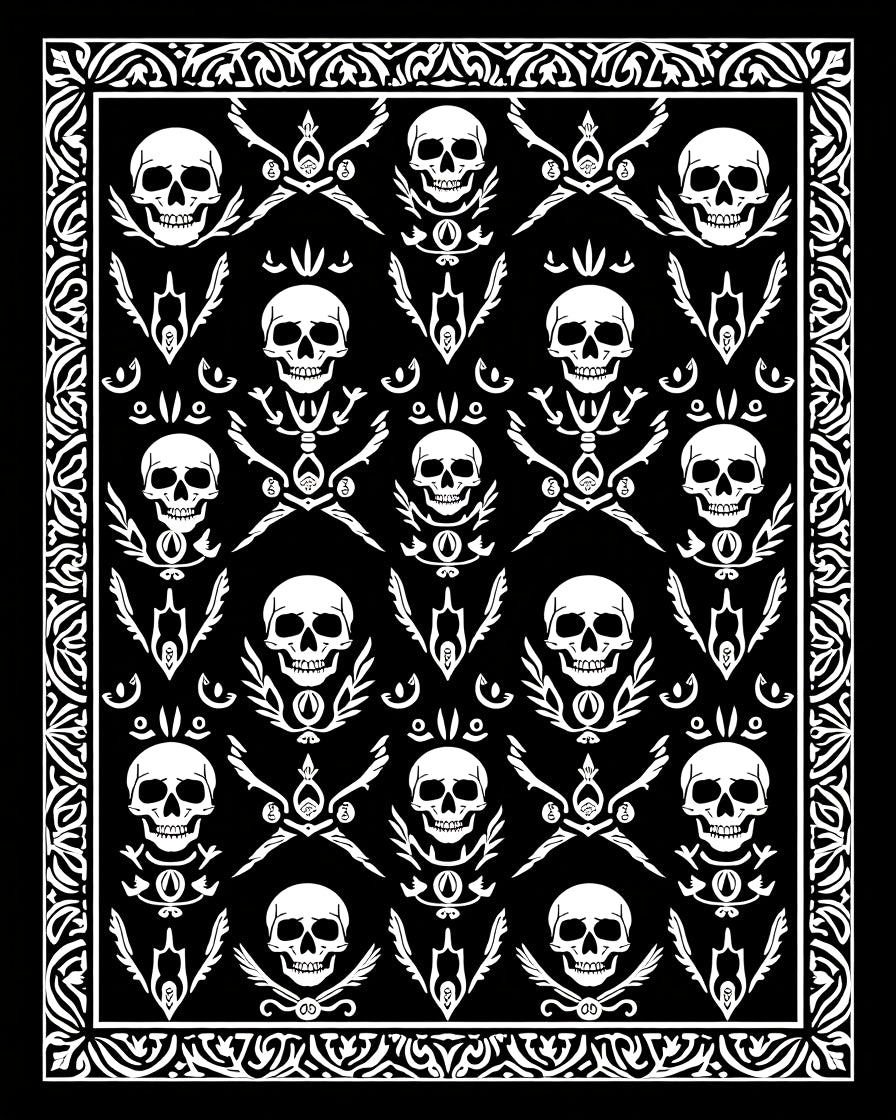 Monochromatic Skull Wing Pattern Rug