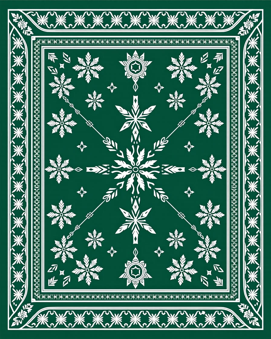 Green Snowy Snowflake Mandala Design Rug