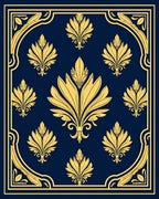 Golden Floral Filigree Indigo Design Rug