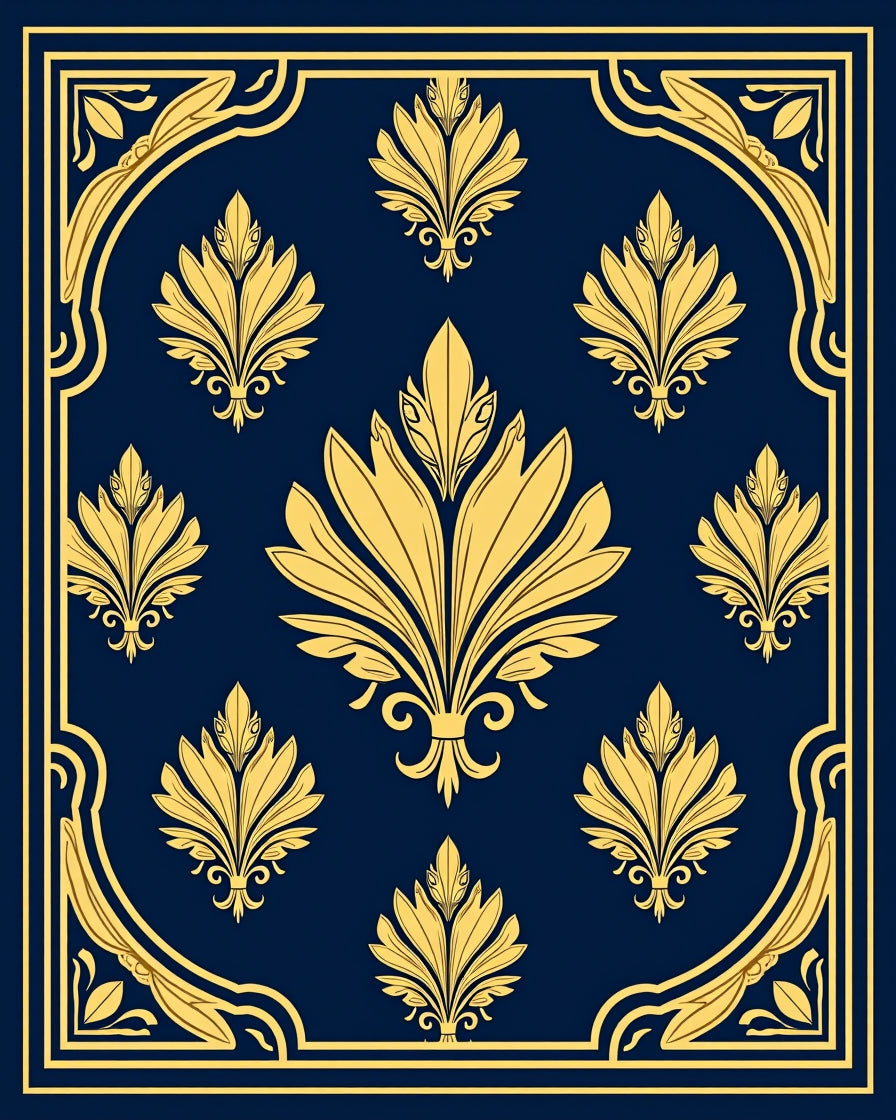 Golden Floral Filigree Indigo Design Rug