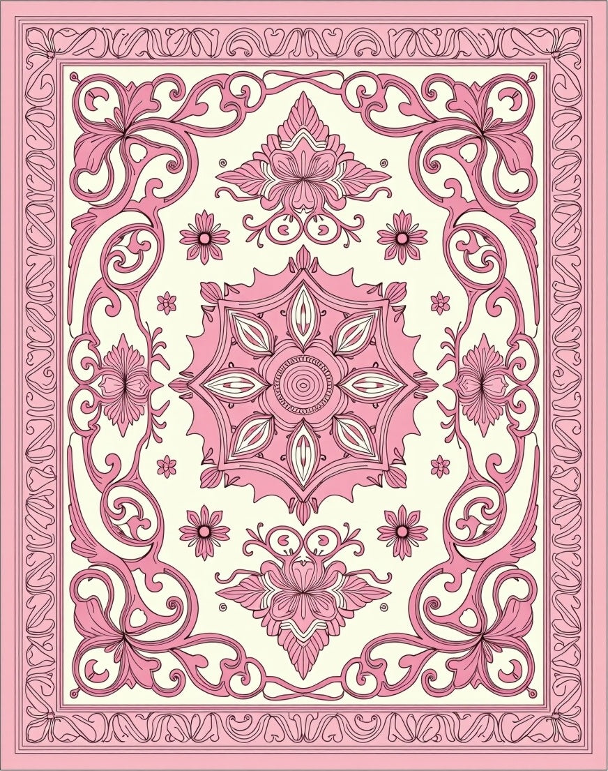 Pink Floral Symmetry Pattern Rug