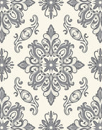 Ornate Grey Floral Damask Pattern Rug