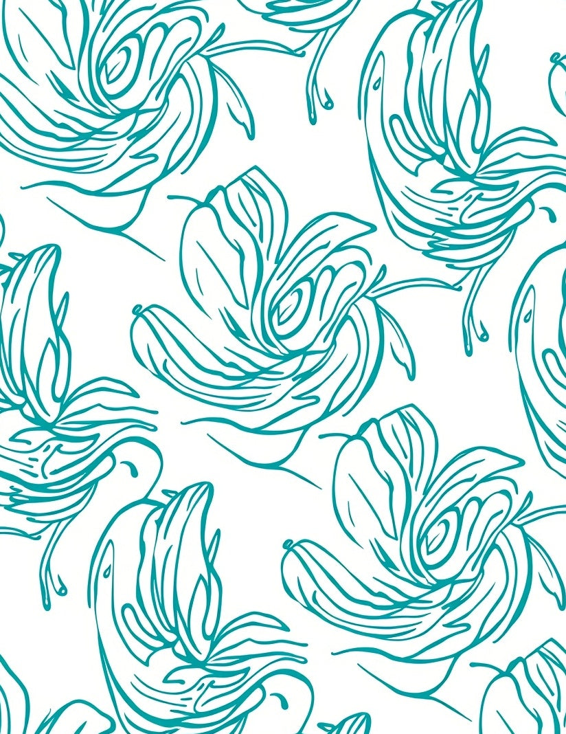 Turquoise Floral Continuous Line Pattern Rug