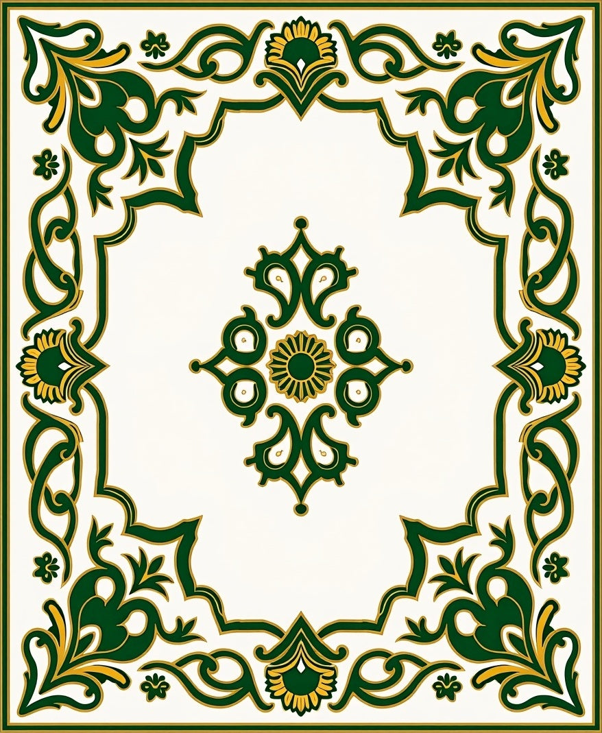 Emerald Gold Ornate Floral Border Rug