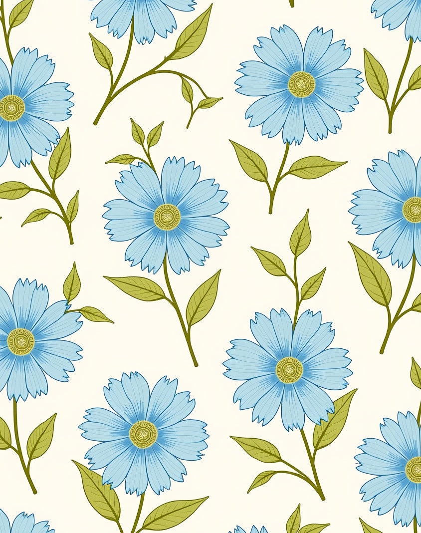 Light Blue Daisy Botanical Print Rug