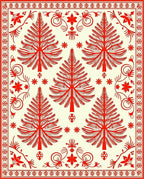 Red Tree Patterned Folk Rug