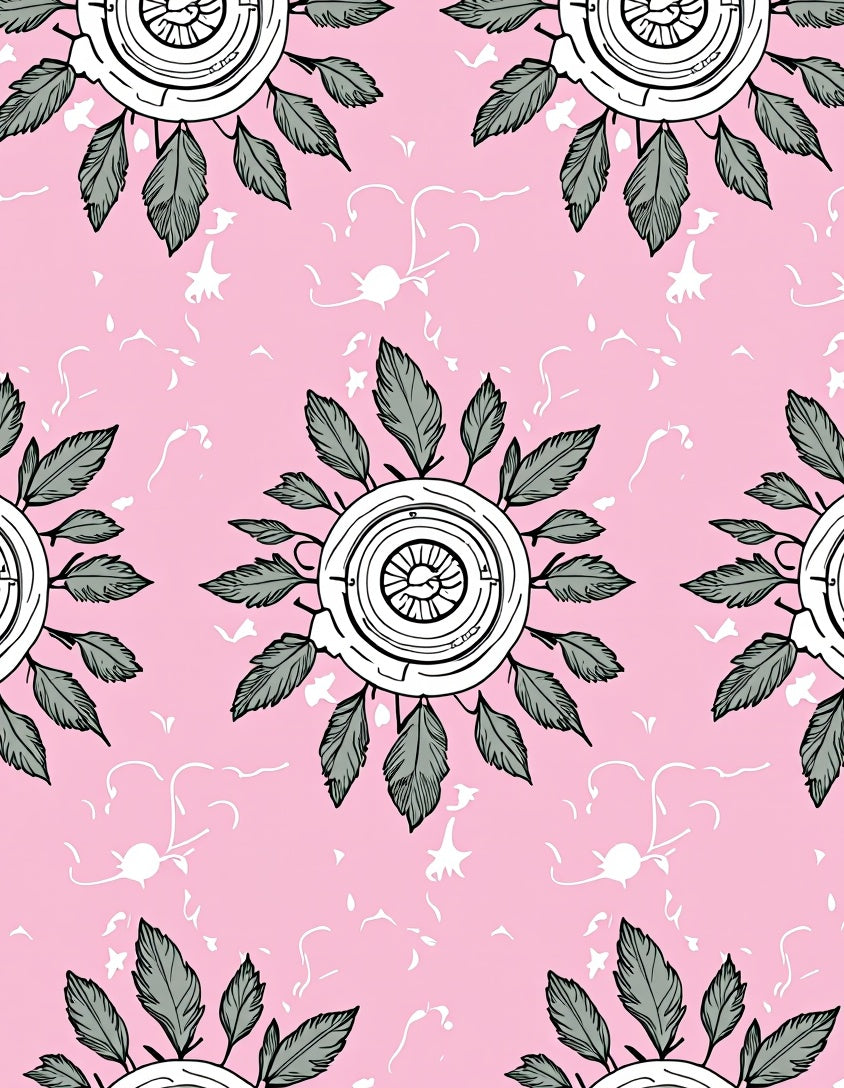 Circular Floral Pattern on Pink Rug
