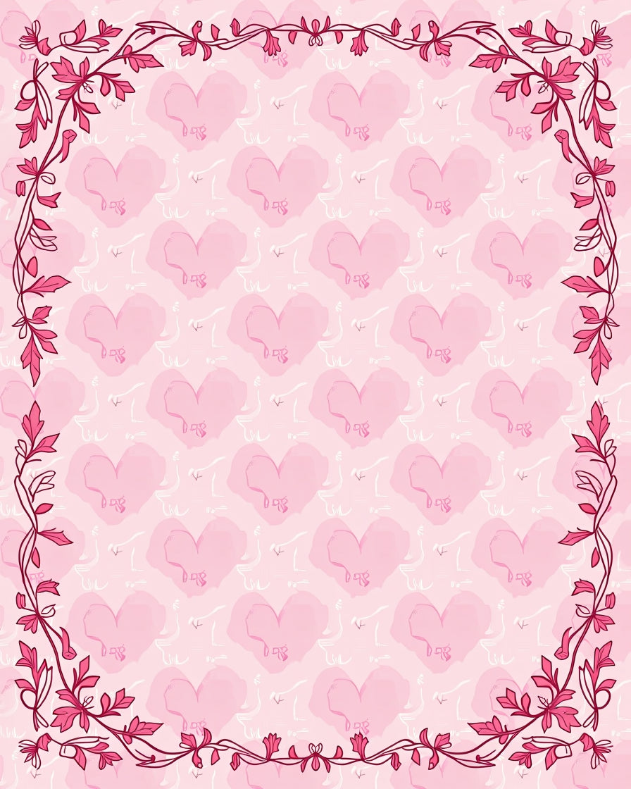 Pink Heart Vine Pattern Rug