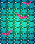 Pink Bat With Teal Geometric Pattern Rug