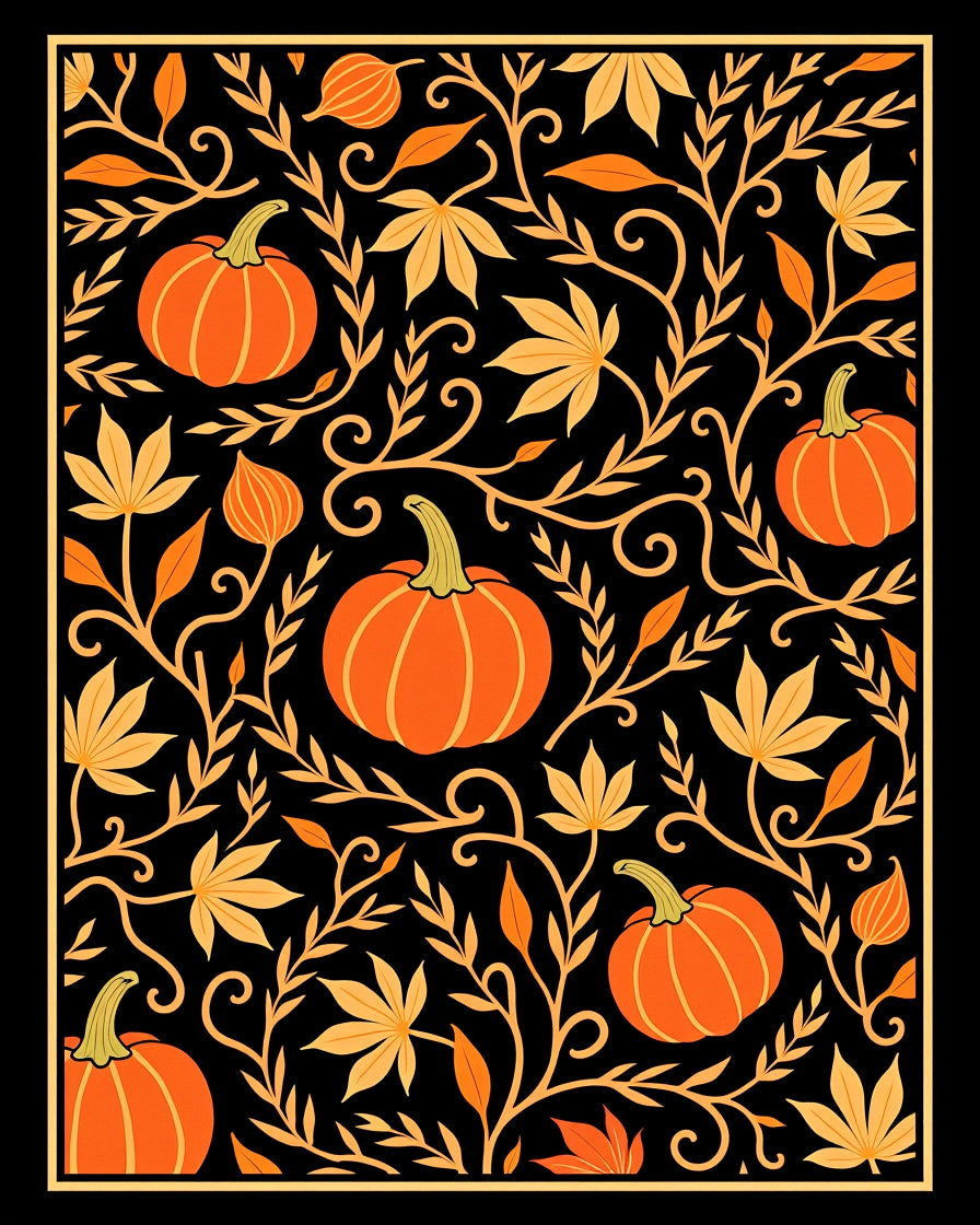 Pumpkin Vine Floral Pattern Rug