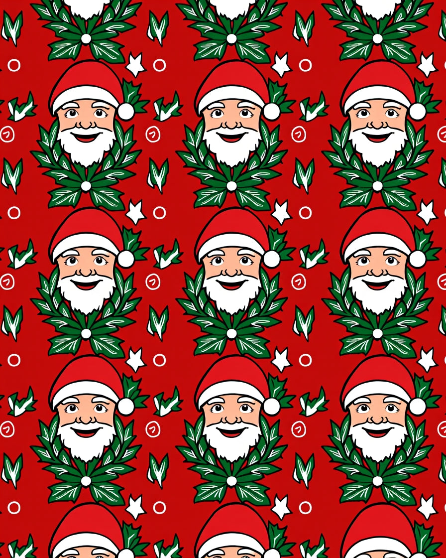 Festive Red Santa Laurel Wreath Carolers Rug