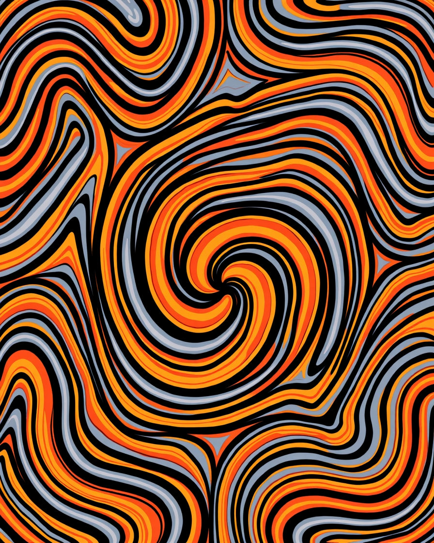 Orange Gray Swirl Abstract Design Rug