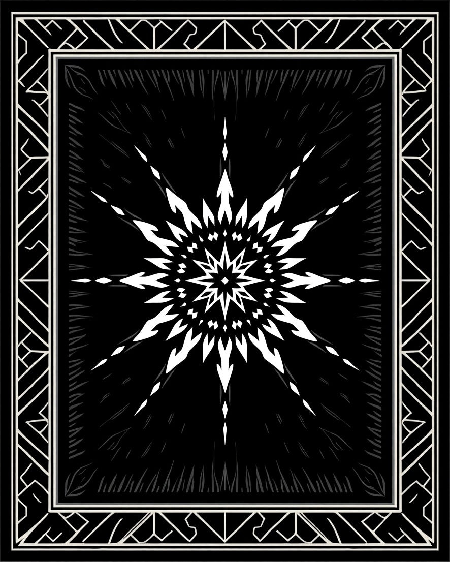 Black White Geometric Starburst Pattern Rug