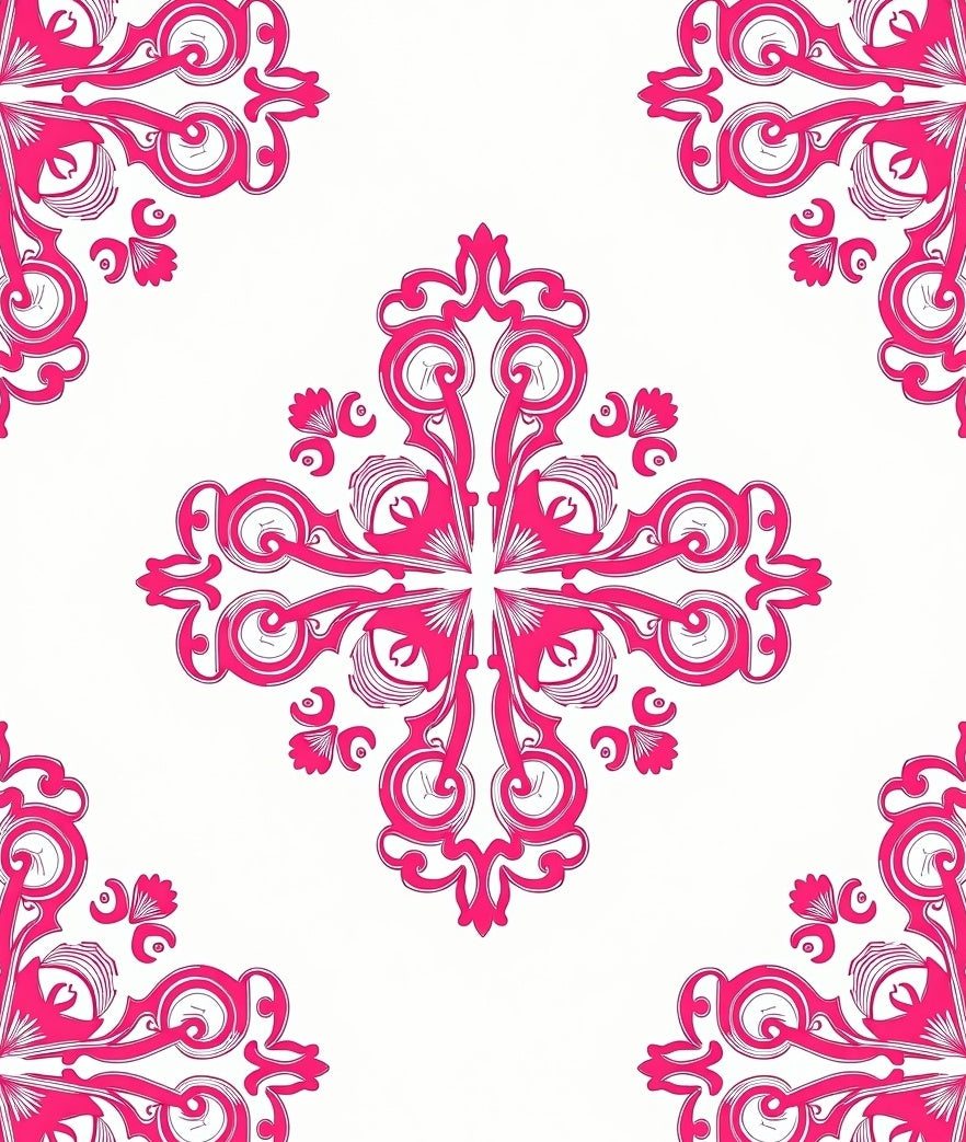 Hot Pink Damask Corner Flourish Rug